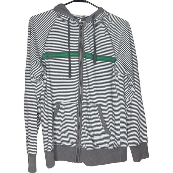 Kirra Women's Jacket Gray, White, Green Striped Hoodie Zip Up Size Small - Picture 1 of 4